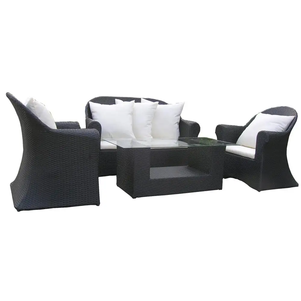 
Outdoor Rattan Sofa Set 4pcs Patio Furniture Garden Wicker Set With Glass Table Top And Comfortable Cushion 