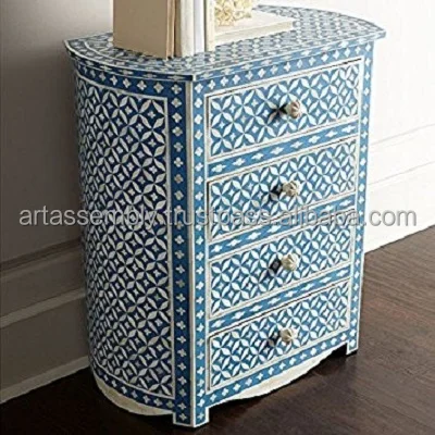 Bone Inlay Bedside Bedroom Nightstand table by Art Assembly