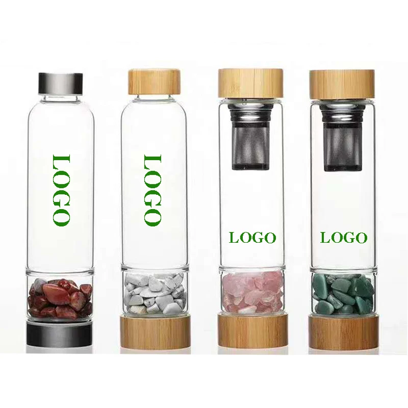 Wholesale Borosilicate Glass Healing Natural Gemstone Crystal Infused Water Bottle