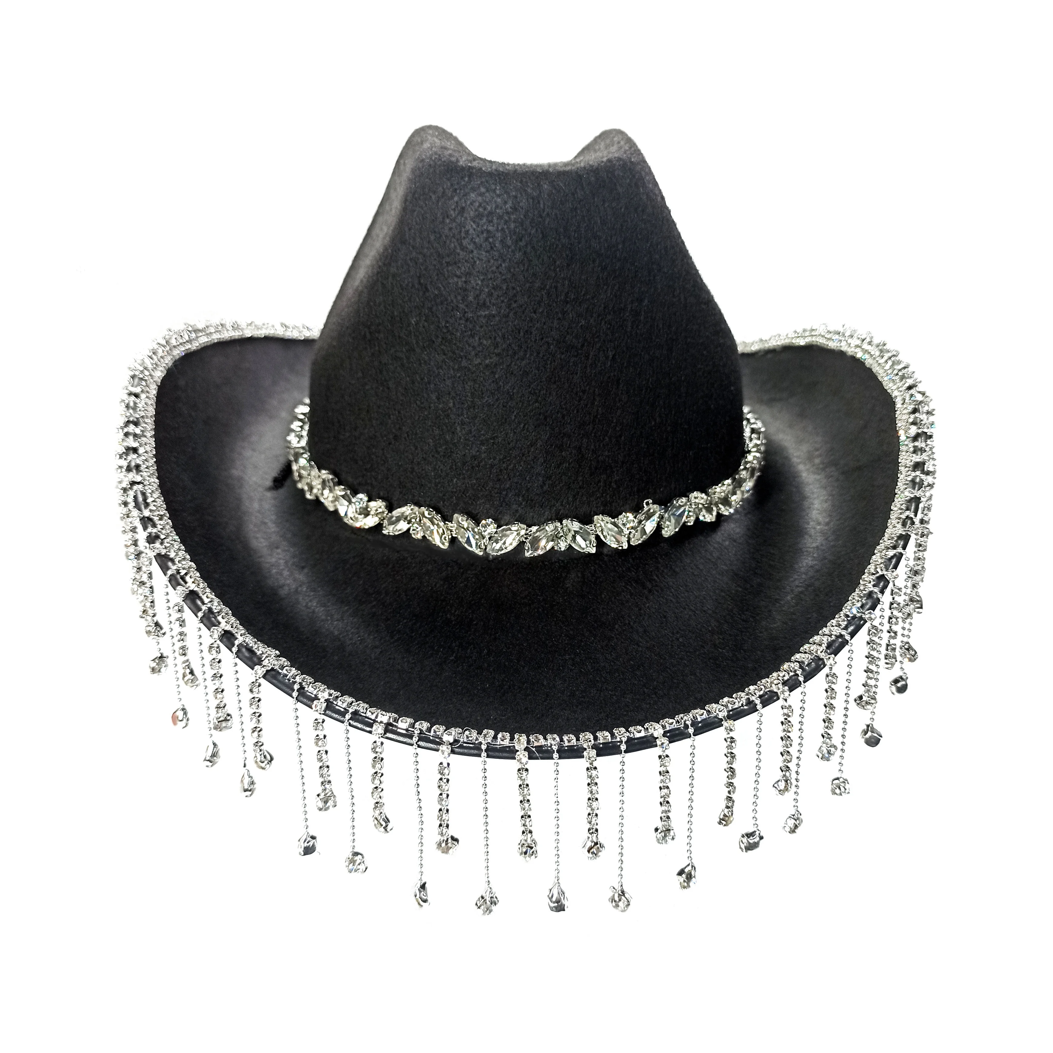Support For Custom Diamond Fringe Cowboy Hat Bachelorette Party Wedding Felt Luxury Tassels Cowgirl Hat