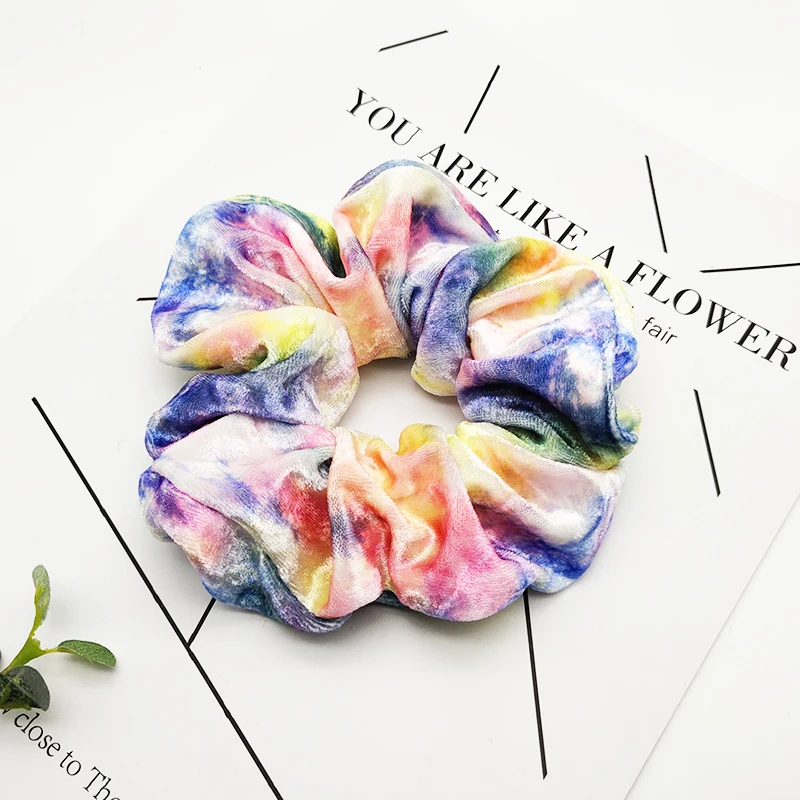Factory sale Colorful Tie dye velvet fabric oversized Elastic Hair Scrunchies hair band