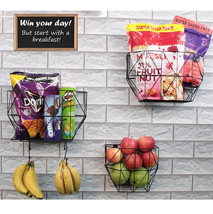 High Quality Wall Mount Metal Wire Basket Hanging Fruit Storage Baskets for Kitchen Organization