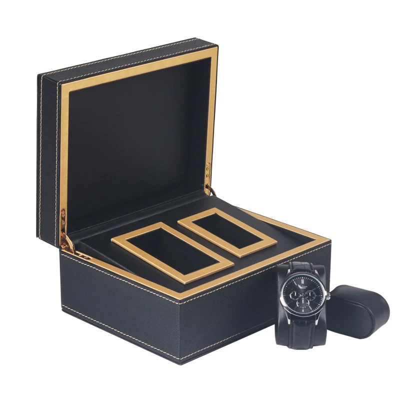 Custom Logo Luxury Gift 2-Slot Watch Packaging Leather Luxury Watch Box