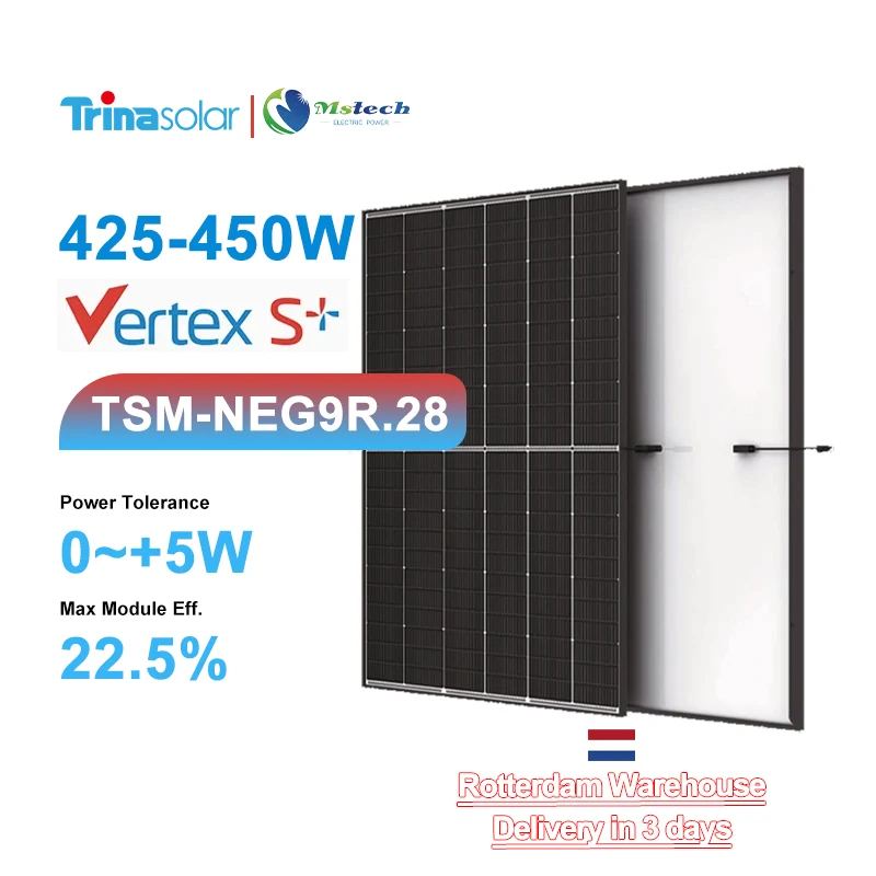 Trina Solar PV Panels Module Vertex Neg9r.28 S+ TSM-NEG9R.28 Dual Glass Black Frame 425w 430w 435w 440w 445w 450w Solar Panels