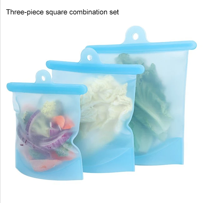 Factory Leakproof Silicone Bags Reusable Food Preservation Storage Bag Silicon for Vaccum Compressed Bag 1-3 Days Square