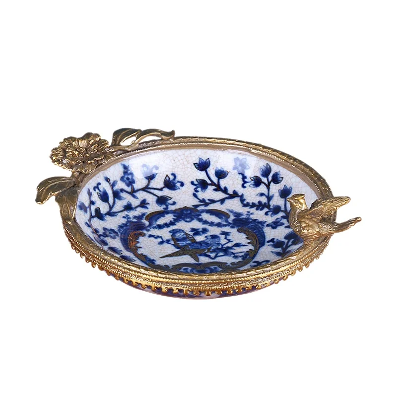 Chinese blue and white porcelain with copper dried fruit dish