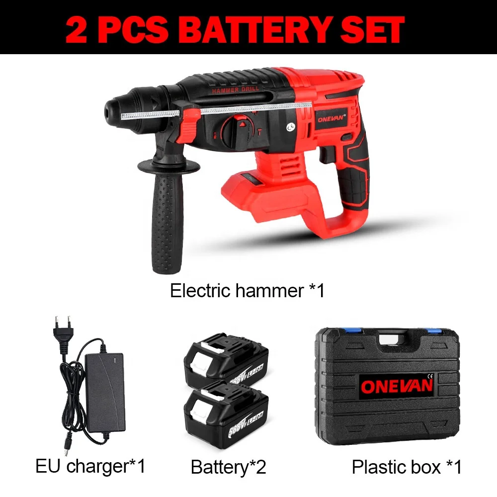 ONEVAN 10600IPM 2000W Brushless Cordless Rotary Hammer Drill Rechargeable Electric Hammer Impact Drill