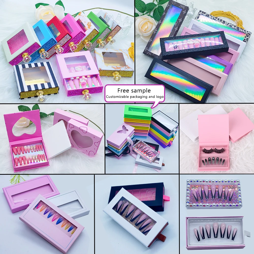 24 pcs Customized Box Supplier Acrylic Soft 3D Handmade Press on Nails En Gros