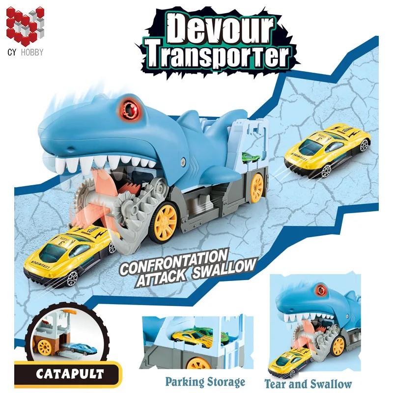 Kids Dinosaur Shark Crocodile Devour Car Toys With Metal Car Toys With Car Storage