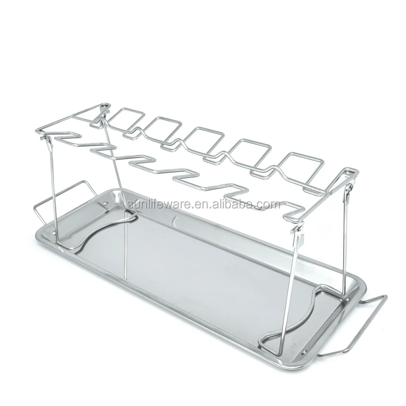 Roasting Stainless Steel BBQ Grill Rack Chicken Leg Rack BBQ Rack Chicken Wing with Washable Oil Drip Pan