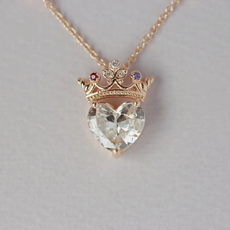 Heart with Crown Necklace Wholesale 18K Gold Plated CZ Crown Queen Necklace Trendy Zircon Crown Heart Necklace
