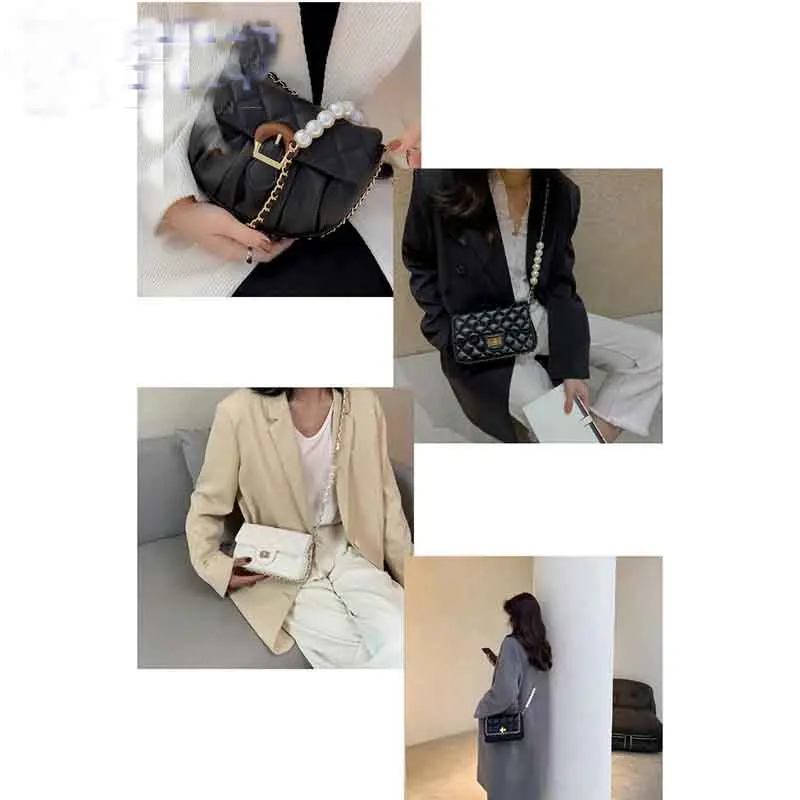 Leather Pearl Hand Chain DIY Mobile Phone Case Chain Lady Handbag Clip Leather Chain Bag Strap Bag Accessories