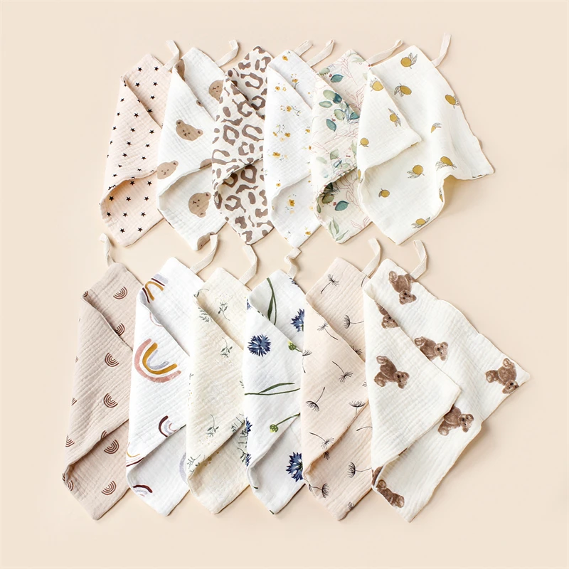 100% Natural Premium Cotton Baby Muslin Washcloths Soft Newborn Baby Face Towel Wash cloth for Sensitive Skin