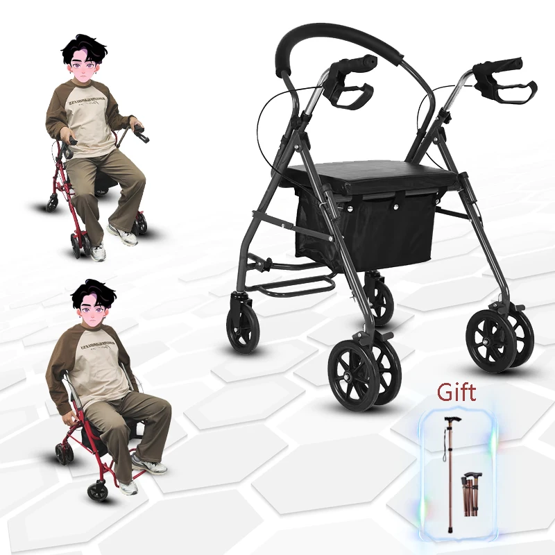 Adult walking aids 4 wheels folding walker rollator with seat health care supplies rollator walker