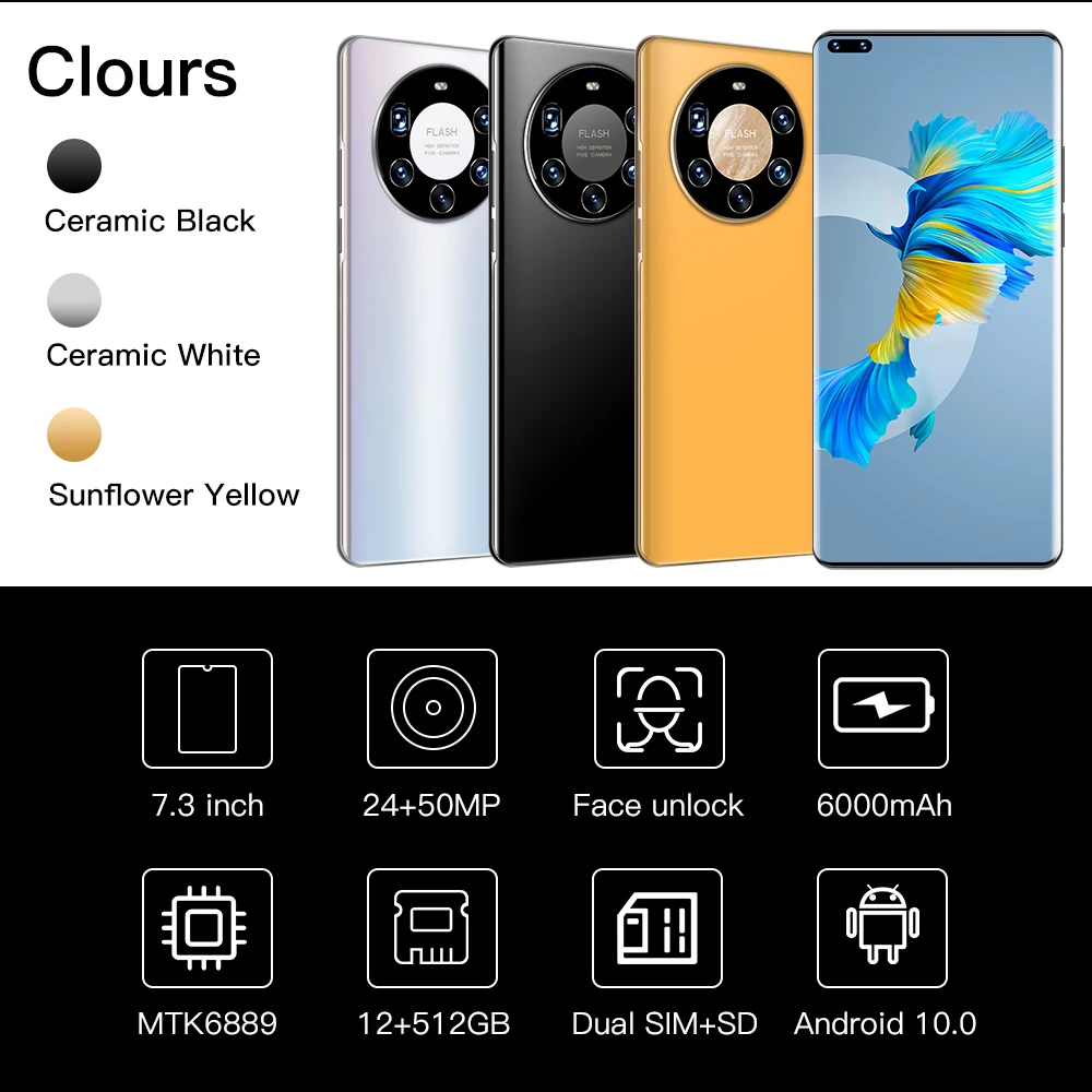 Смартфон Mate 40 Pro + на Android 10 7 3 дюйма 12 512