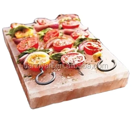 Himalayan pink salt plate with stainless steel holder Himalayan salt slabs for grilling and cooking