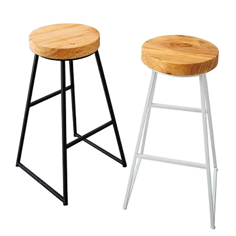 White Solid Wooden Barstools Home Simplicity Furniture Iron Bar Stool Chair