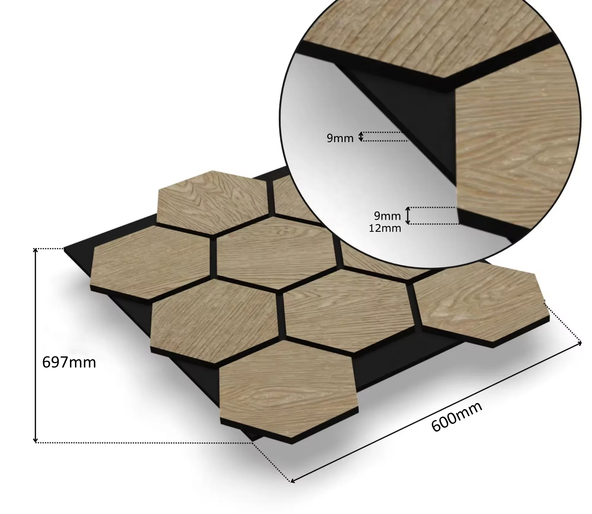 Easy To Install Honeycomb Wood Wall Panels Akupanel Hexagon Wood Slat Acoustic Panel on Black Polyester Fiber Acoustic Panel