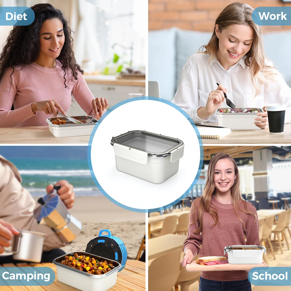 Metal Meal Prep Containers Set with Transparent Airtight Lids Microwave Safe Stainless Steel Lunch Box Bento School Picnics Work