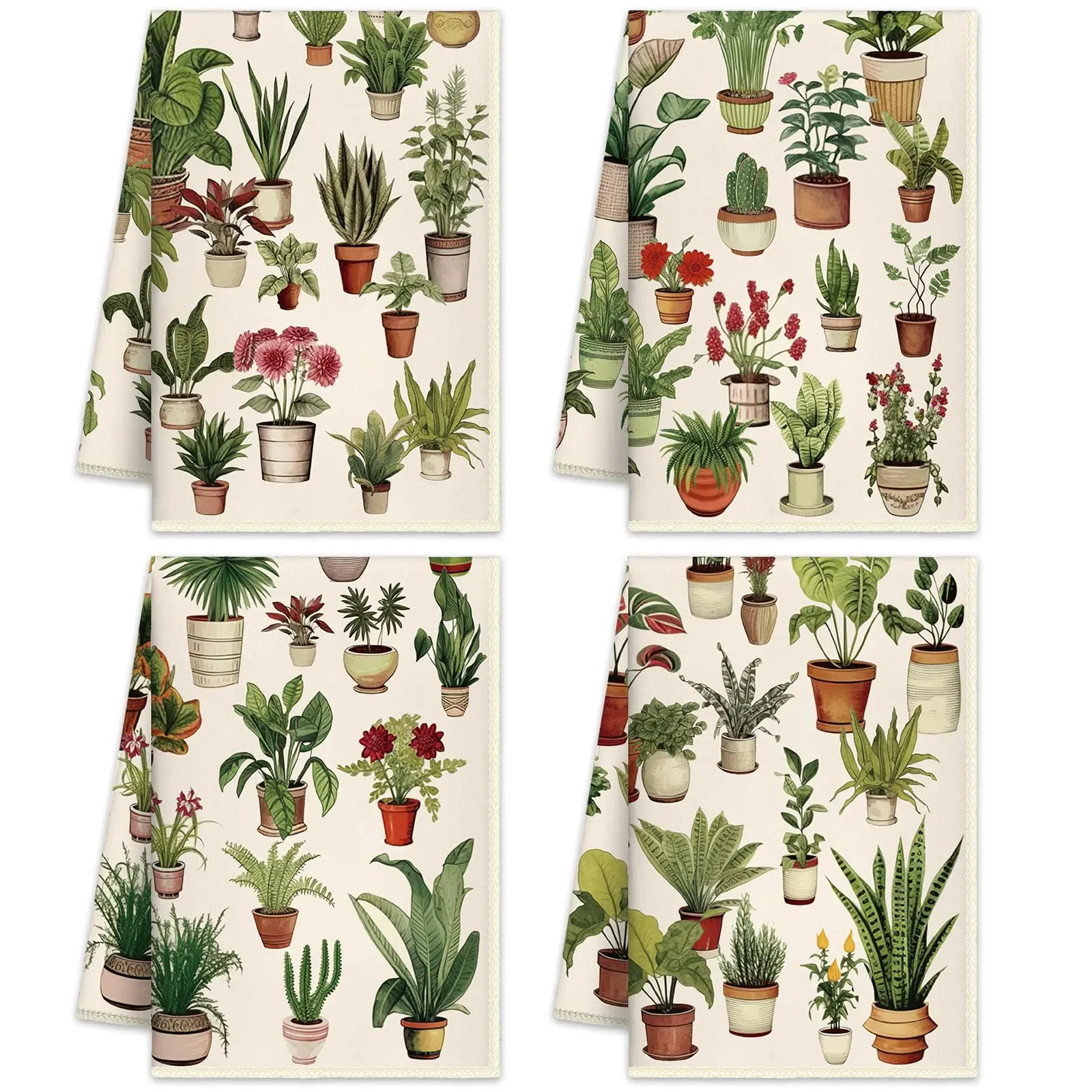 100% Cotton Spring Kitchen Towels Set Floral Printed Dish Towel Boho Tea Towels Multifunctional Stylish Absorbent Quick Dry Soft