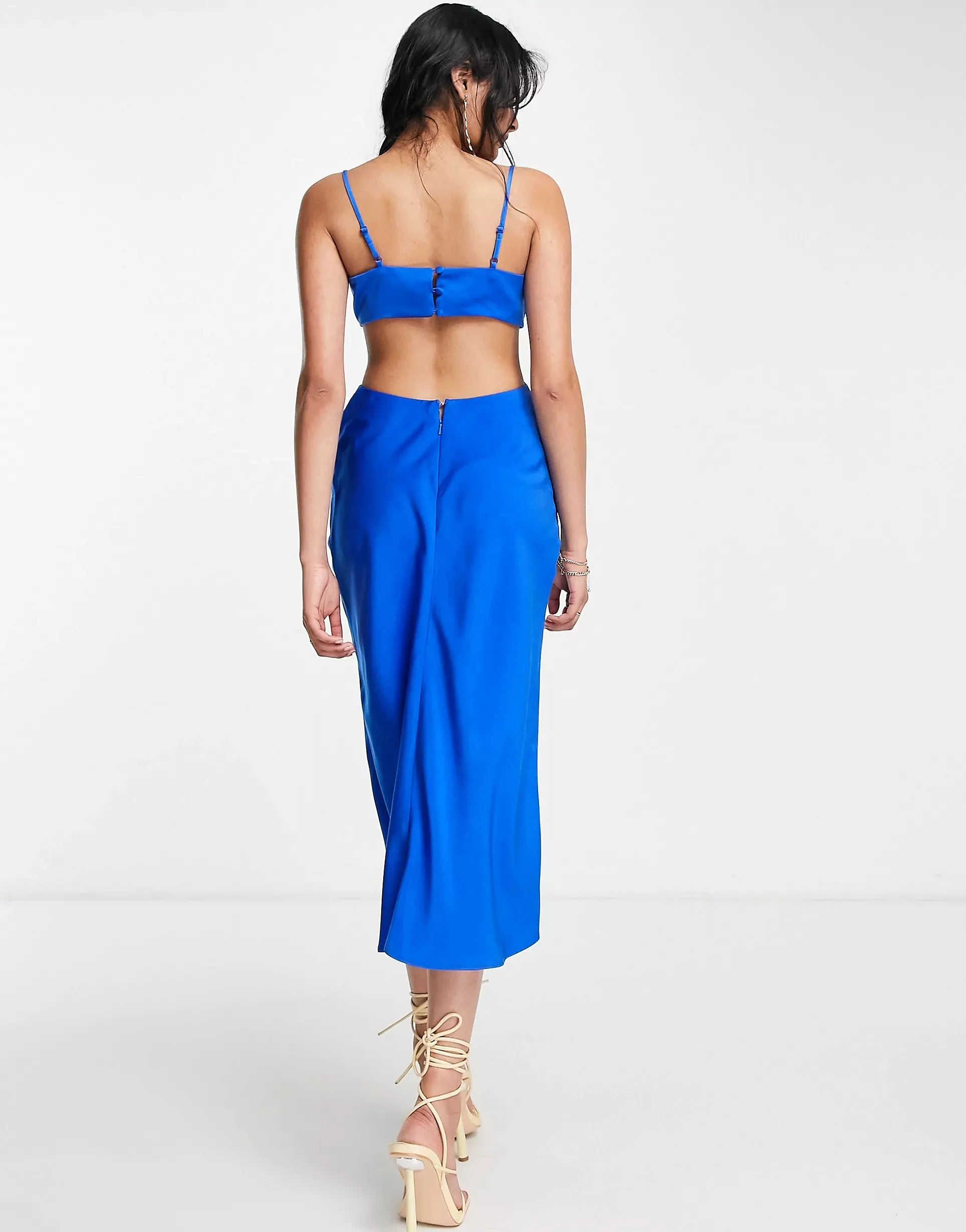 Plunge Neck Adjustable Straps Open Back Party Maxi Evening Dress