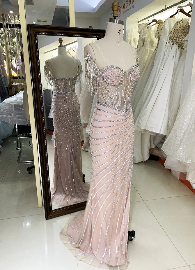 New beading line boning 2024 fitted prom dress evening dress for woman