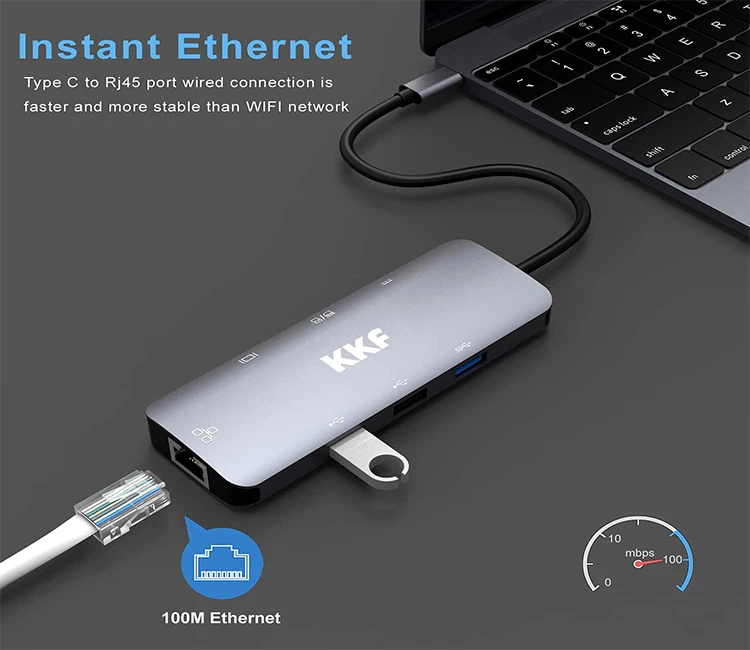 USB C концентратор 8 в 1 взаимный обмен данными между компьютером и периферийными устройствами док-станция с Ethernet HD + MI 3 USB3.0 SD/TF Card Reader устройство чтения карт USB-C PD