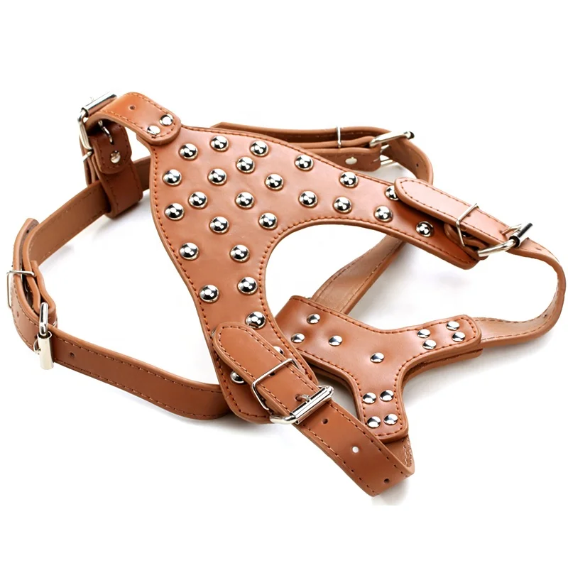 High Quality Metal Spike PU Leather Protective Large Dog Harness