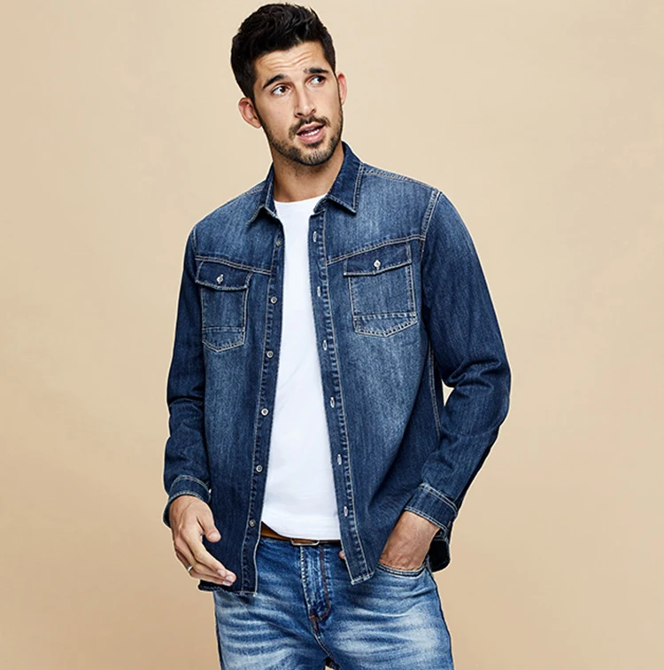 Wholesale cowboy long sleeve denim shirt casual shirt men