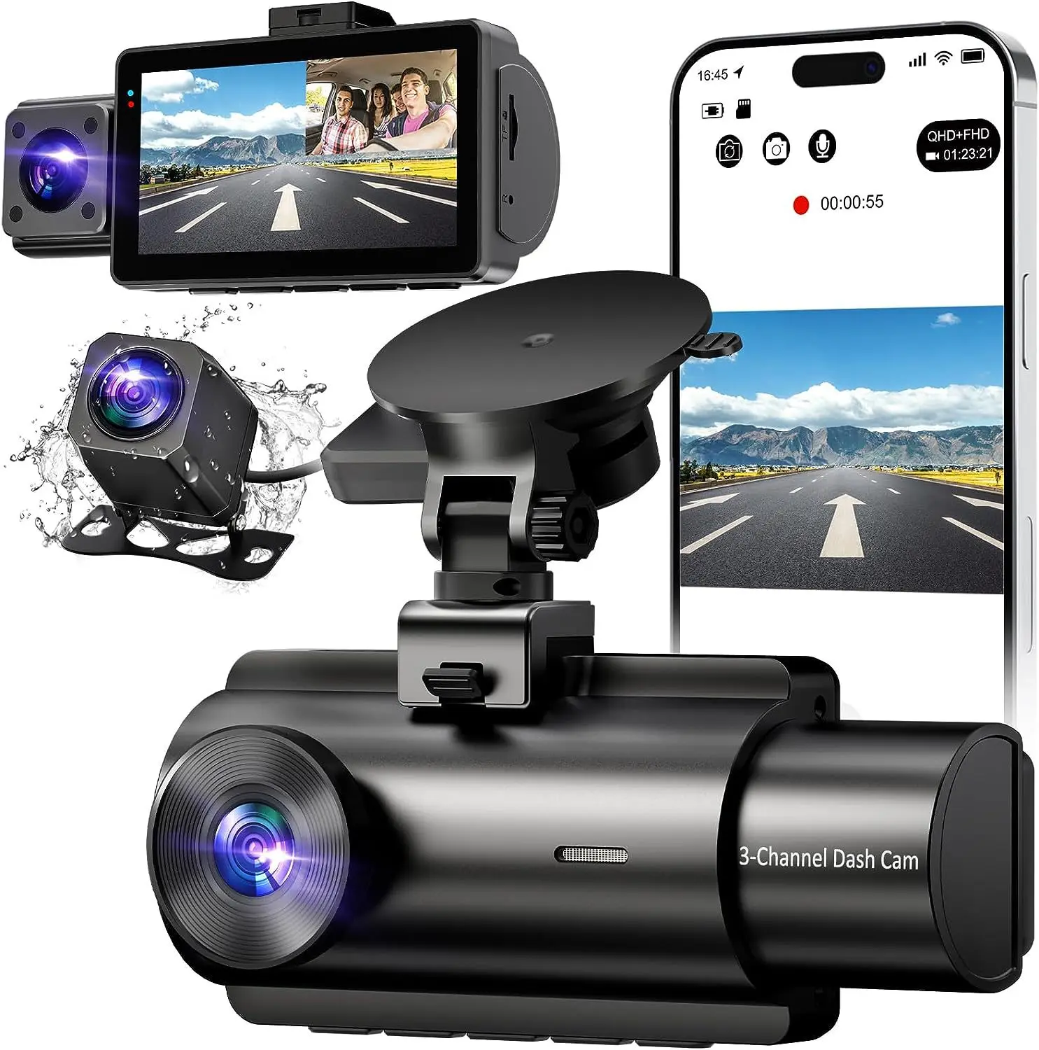 Private Model 3 Channel 4K Dash Cam Front Inside Rear  Driving Recorder WiFi GPS Logger 3 Inch TFT IPS Screen Car Black Box