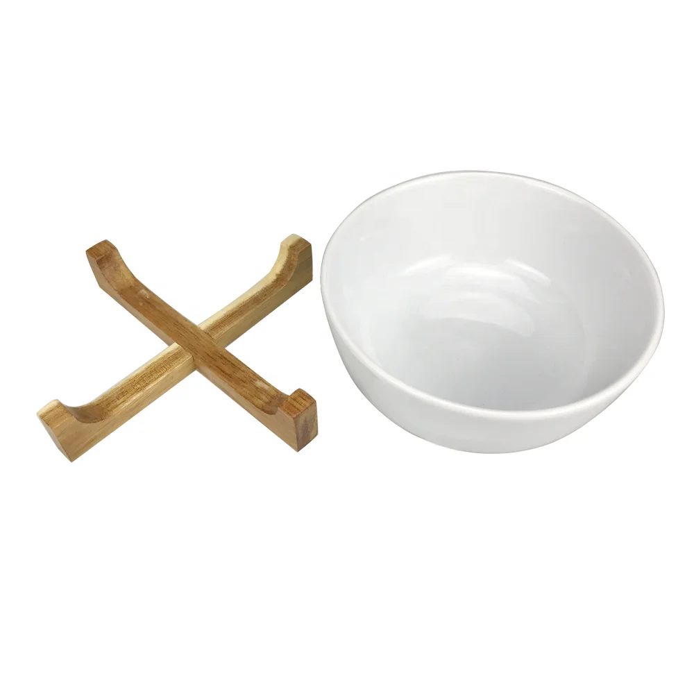 Fruit Ceramic Pasta Large Round Bowls Ceramic Salad Mixing Bowl With Acacia Stand