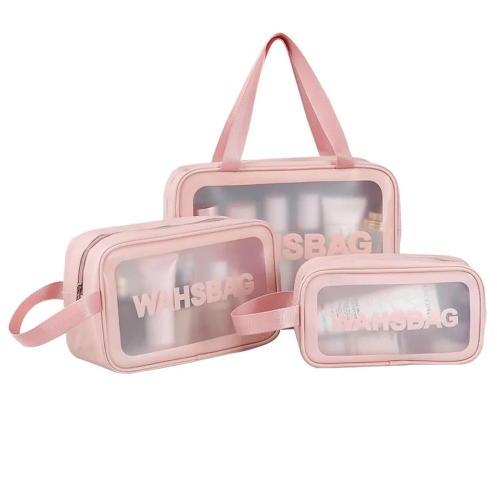custom logo PU waterproof frosted PVC zipper cosmetic bag large capacity wash bag for travel