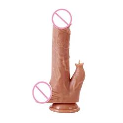 Best Selling Tongue Licking Dildo Vibrator USB Silicone Thrusting Stretch Realistic Rotating Vibrating Dildo with Suction Cup