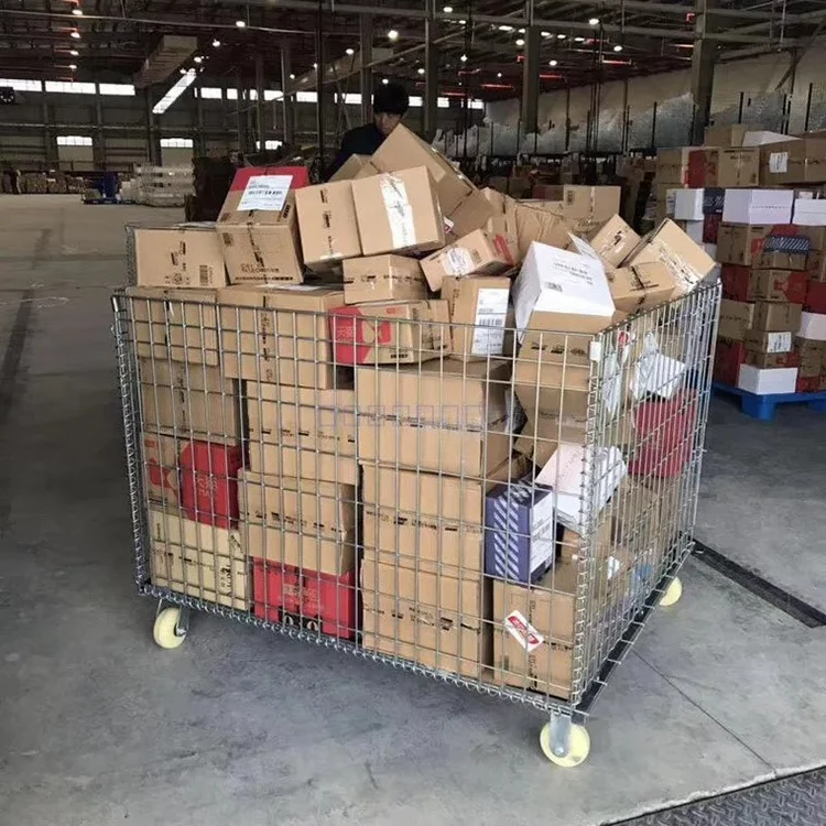 heavy duty large rolling metal steel wire mesh lockable storage container cage with wheels