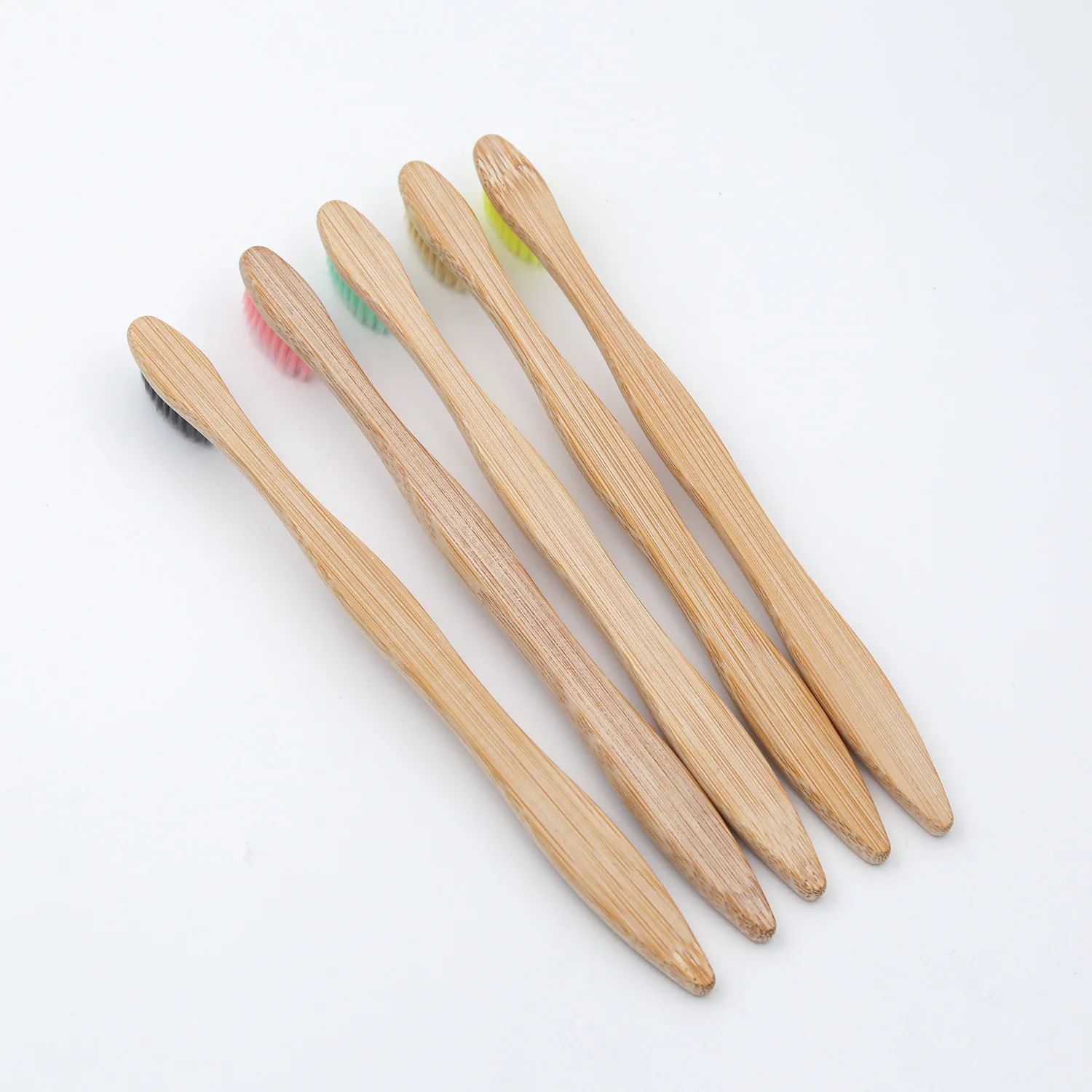 Natural Bamboo Biodegradable Adult Toothbrush Curve Flat Handle Vegan Product BPA Free Kraft box package pack of 10