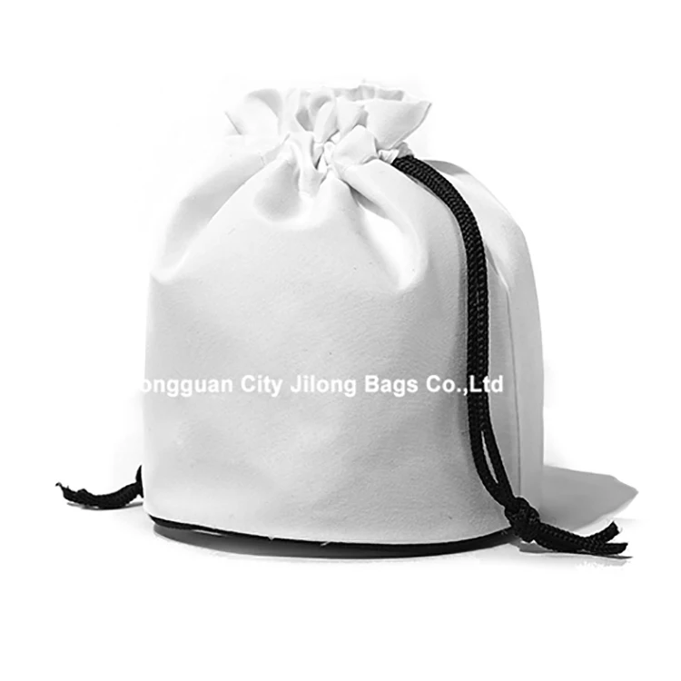 Fashion White Silk Satin Custom Logo Drawstring Bag Makeup Bag Reusable Round Bottom Brand Gift Bag