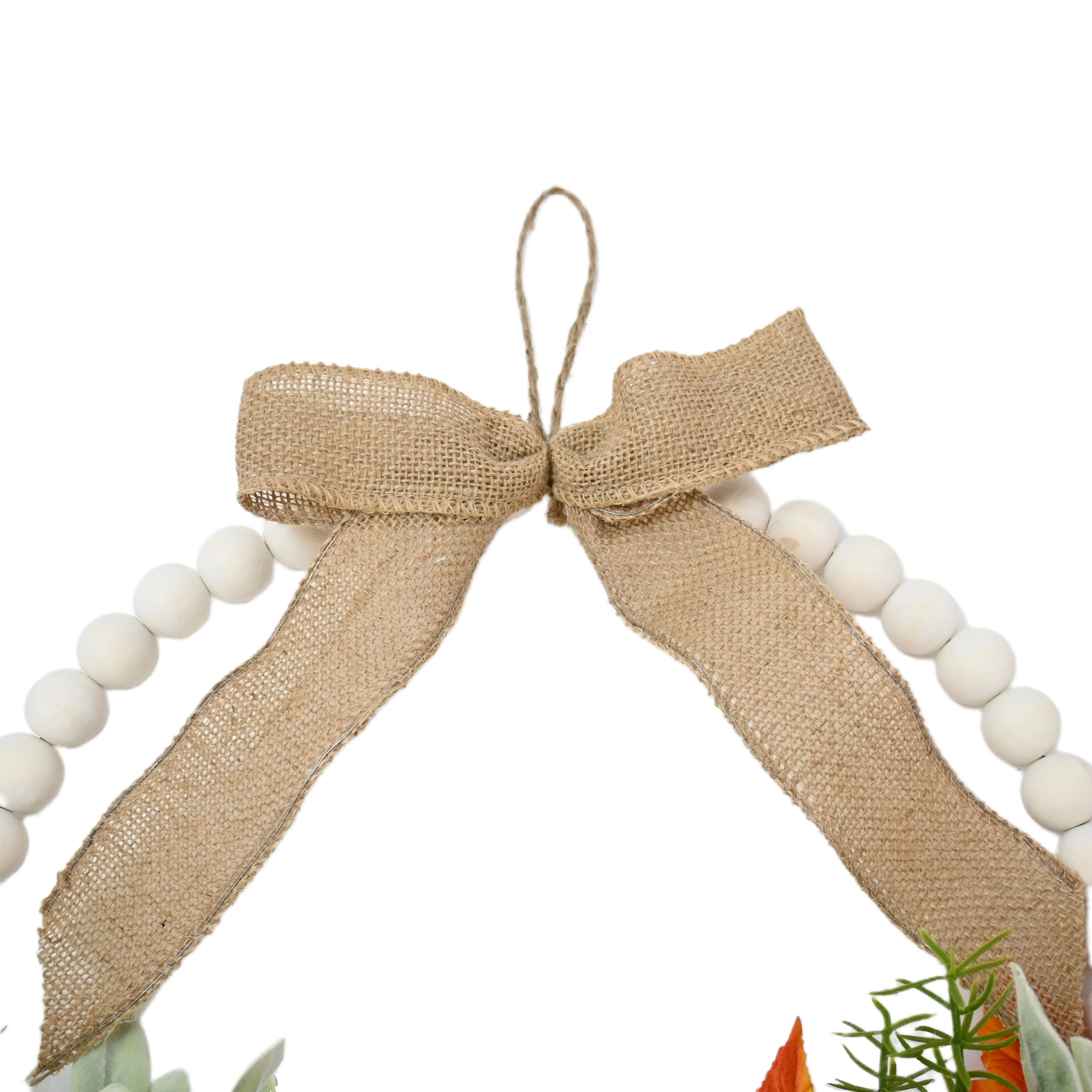 16 Inch Green White Pumpkin Wooden Bead Hoop For Farmhouse Hanging Wreath Door Sign Decoration