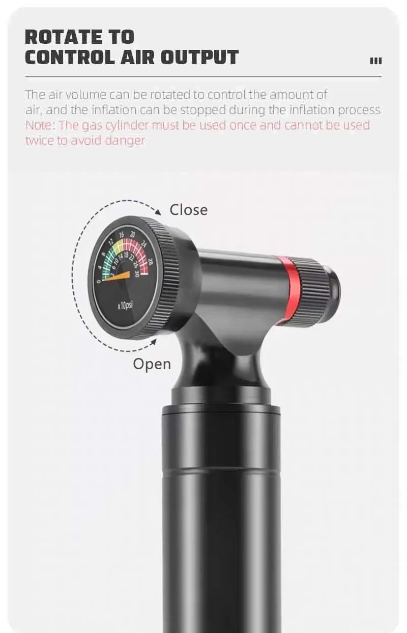 High Pressure CO2 Inflator Bike Hand Pump with Air Gauge Convenient Bicycle Pump with Presta Schrader Valve Adapter