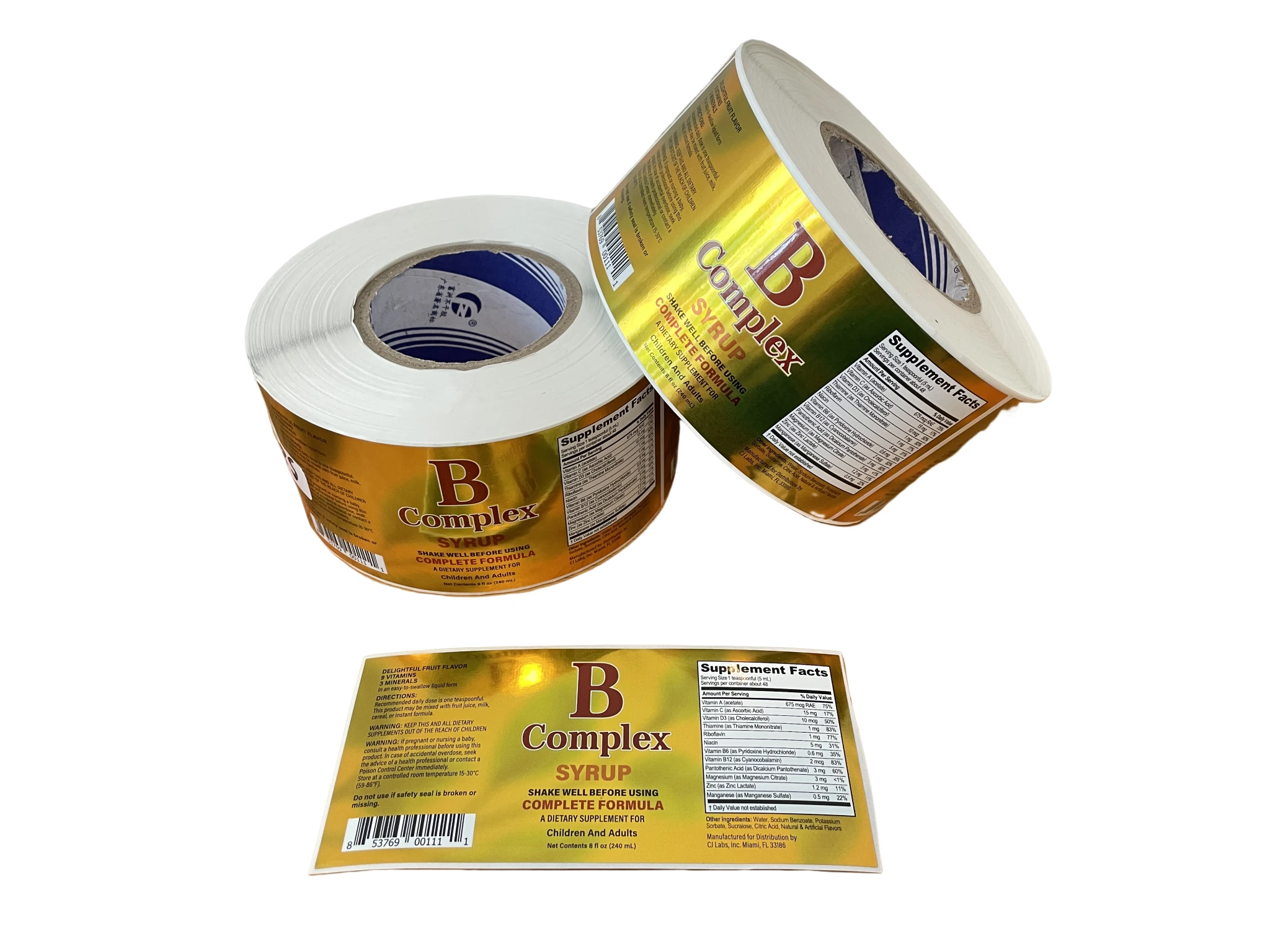 Customized printing dietary supplement facts #50 Silver BOPP waterproof vinyl packaging label stickers