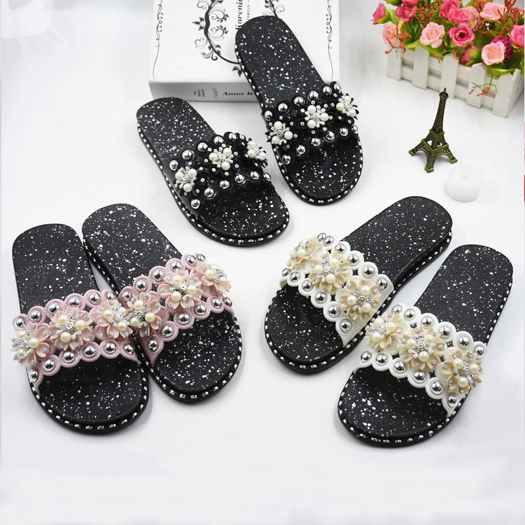 High Quality Outdoor Floral Custom PVC Footwear Slides Women Open Toe Flowers Slippers  with Low Price