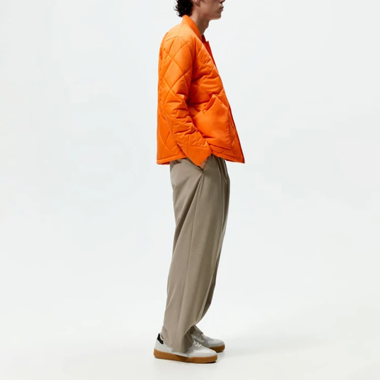 Wholesale Button Up Quilted Orange Puffer Jacket Waterproof Jacket Man High Quality bubble Down Jacket