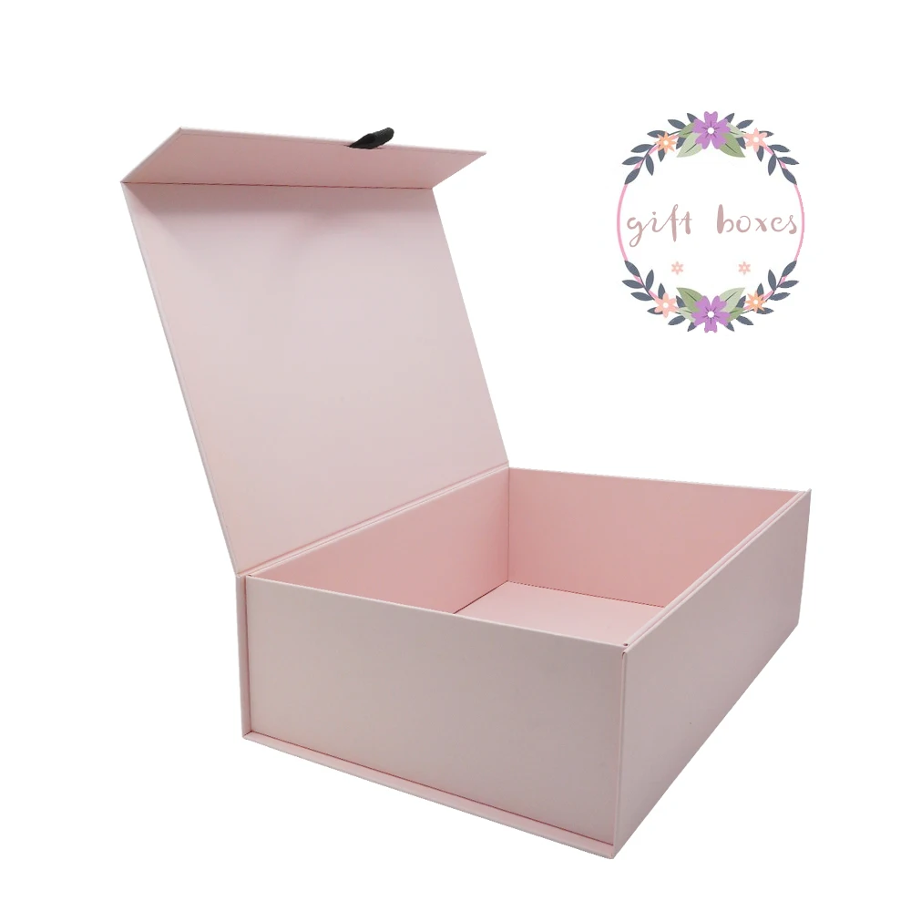 Custom Design Logo Pink Large Magnetic Folding Gift Box Luxury Rigid Cardboard Packaging Box Clothing Wig Paper Box for Festive