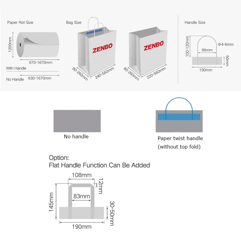 Fully Automatic jumbo paper bag making machine automatic handle;flat bottom paper bag making machine ZB560RS