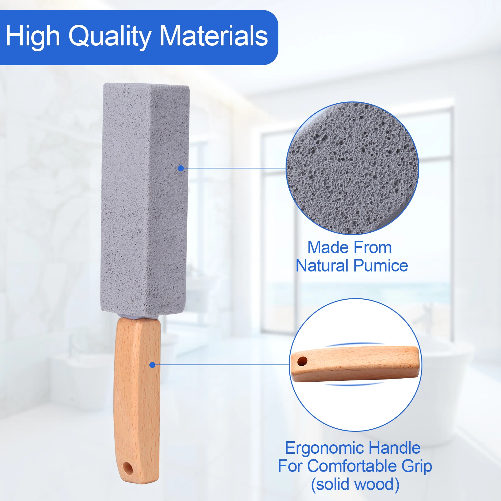 Pumice Stone for Cleaning Pumie with wooden Handle Pumice Stone Toilet Bowl Cleaner Remover for Toilet