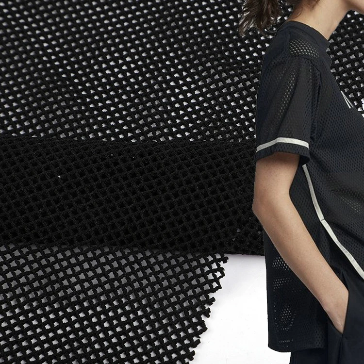 
Bulk wholesale make to order 100% polyester black 3d spacer mesh clothing fabric sport wear  (1600201873302)
