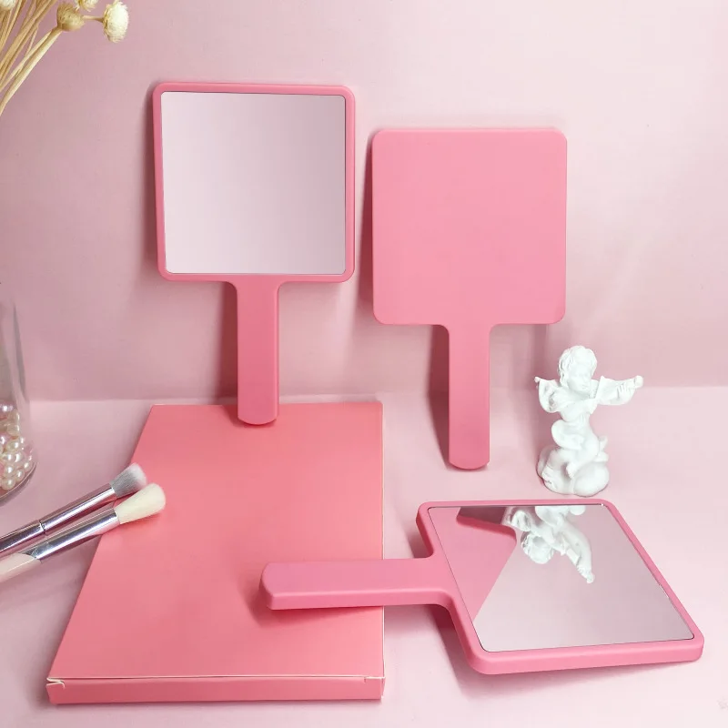 Custom Logo Small Mini Hand Held with Led Light Makeup Mirror Travel Folding Cosmetic Hand Compact Pocket Mirror Silver Round