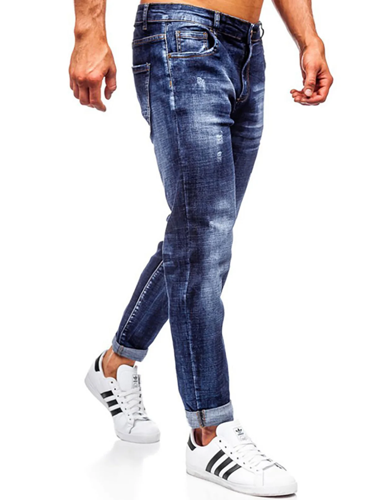 
Hot Sale 2021 Fashion Distressed Blue Jeans Wash Style Casual Mid Waist Jeans Pants With Pockets Jeans For Men Stylish 