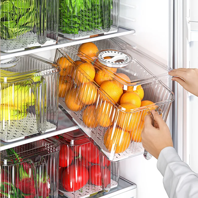 XingYou Transparent Plastic Recordable Time Lid And Drain Tray Kitchen Stackable Container with lids freezer storage box