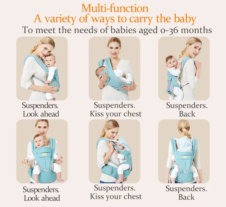 Large Capacity Four Seasons Universal Breathable Pure Cotton Baby Carrier with Lumbar Support Hipseat  Removable Sunshade Cap