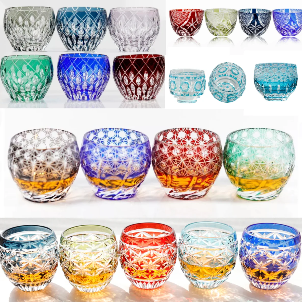 60ml Hand Cut Japanese style colored sake cup Edo Kiriko 2oz korea soju shot glass guest party favors hand engraved shot glasses